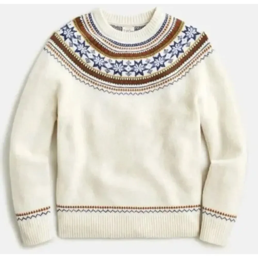 J. CREW Men's 100% Lambswool Fair Isle Yoked Crewneck Sweater Size M / NWOT